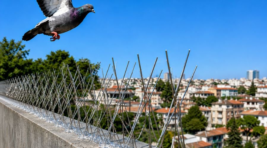 Hasini Safety Nets team installing bird spikes on apartment balcony in Chennai