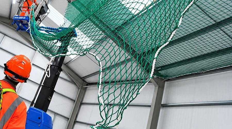 Close-up of high-tensile industrial safety net material used by Hasini Safety Nets